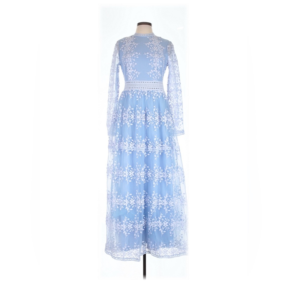 Ina Blue and White Lace Long Sleeve Dress